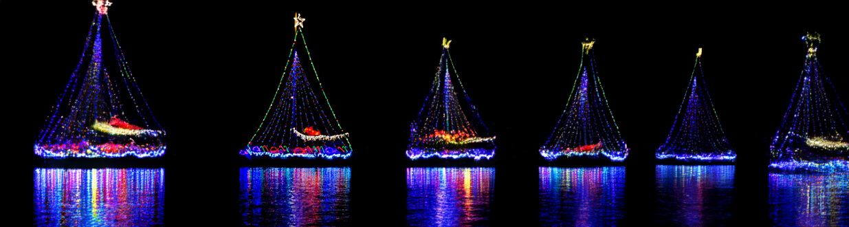 night time Christmas lights on the lake